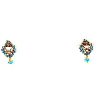 Gold Oxidized Earring Jhumka Jhumki Push Back - Drop Dangle I Turquoise Stone